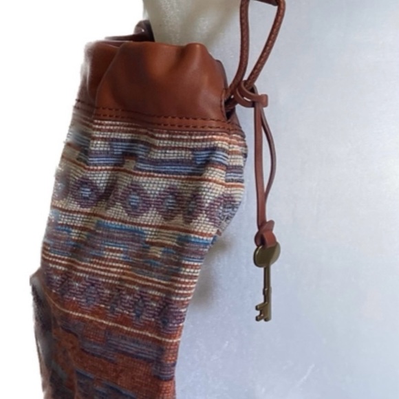 Fossil Purse NWOT Gigi Crossbody Tan Leather Western Print Blue Purple Orange - Picture 6 of 12